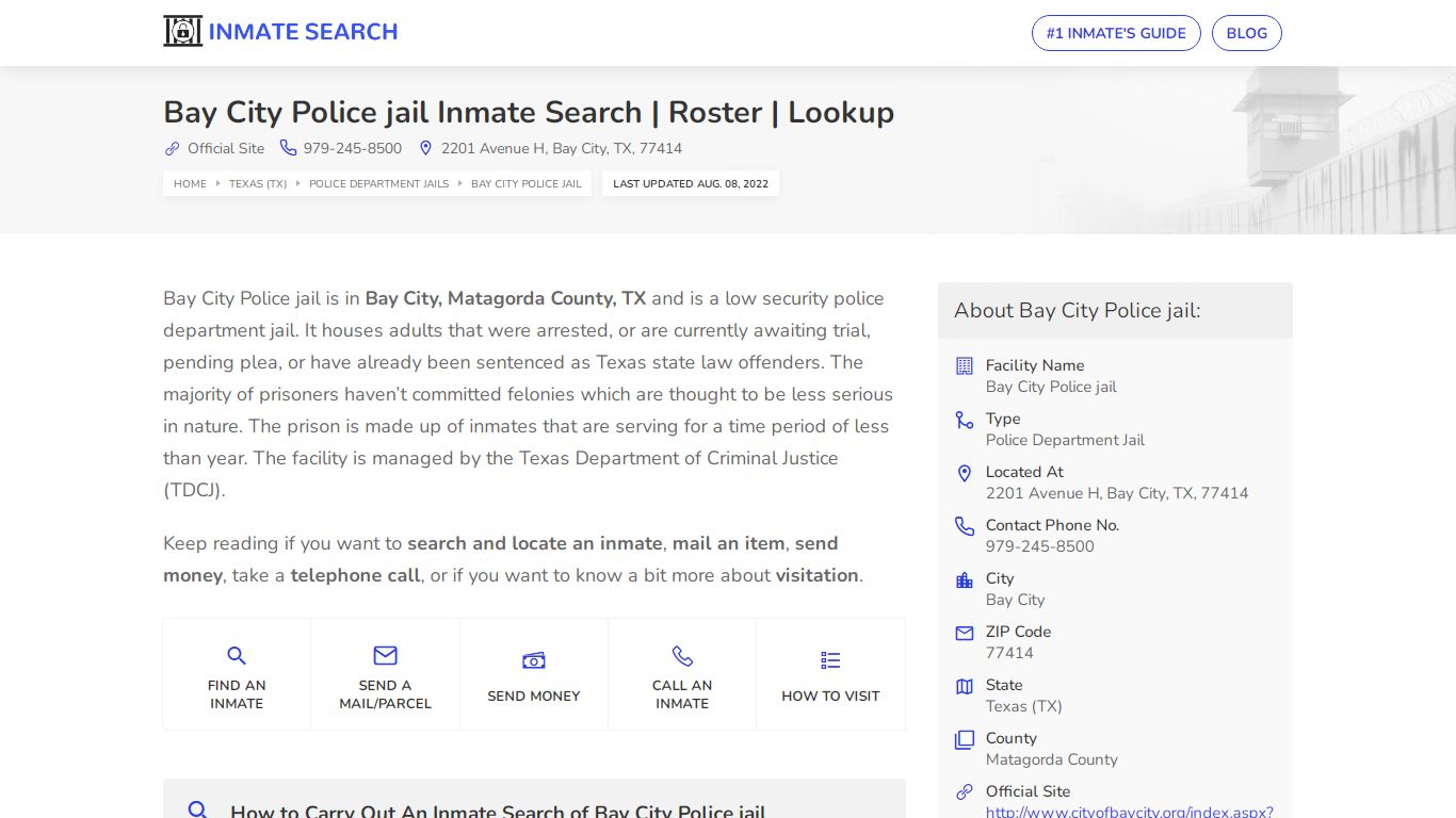 Bay City Police jail Inmate Search | Roster | Lookup